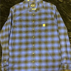 Carhartt Men's Blue and Black Plaid Button-Down Shirt